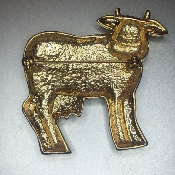 Large Vintage Cow Animal Gold Black White Enamel Pin Brooch FIGURAL - Picture 2 of 3